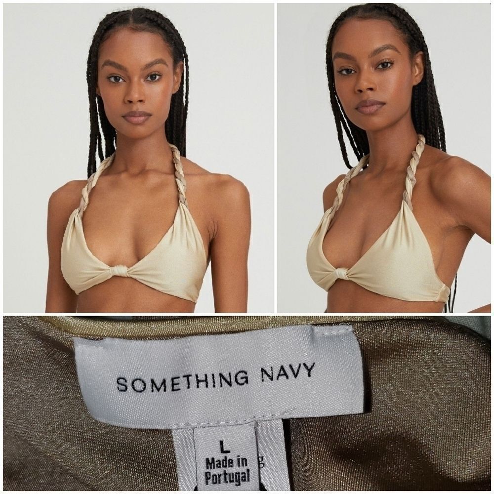 Something Navy Size L Twist Two Toned Bikini Top